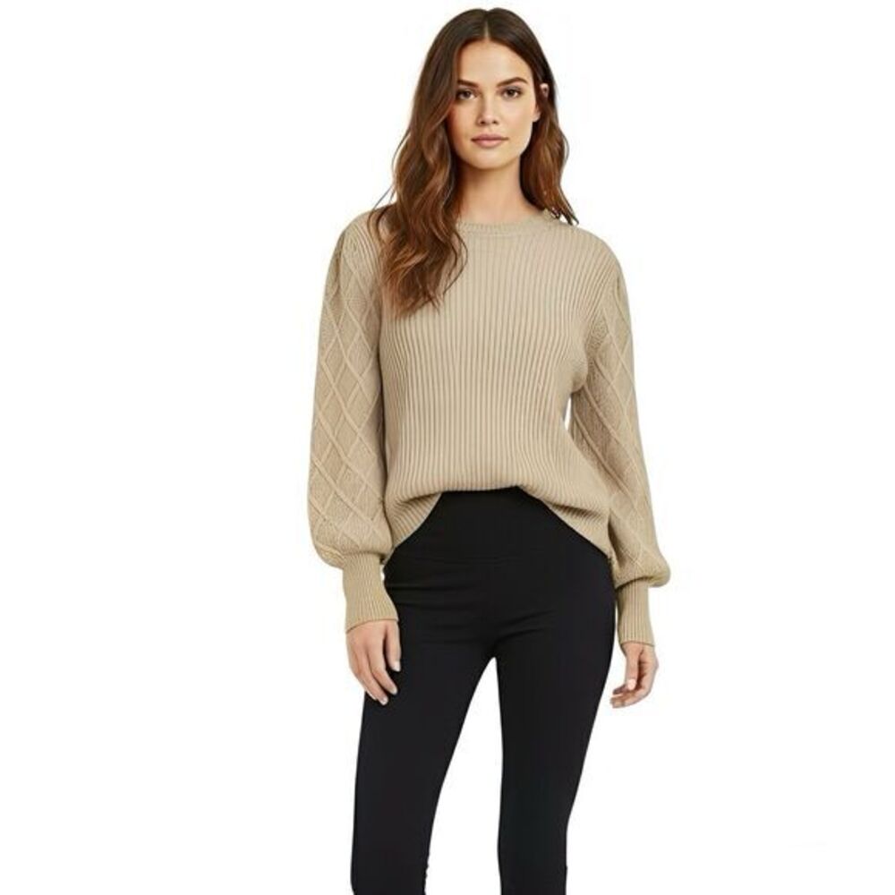 New York & Company Womens Sweater Sz Medium Brown  Neutral Minimalist Preppy